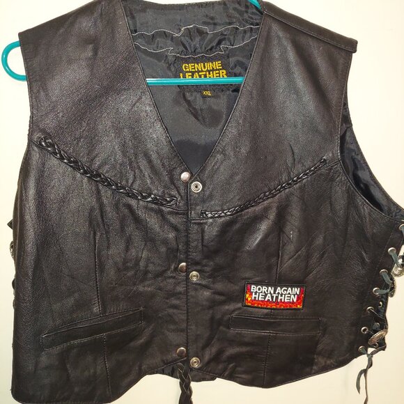 Leather Vest Black Biker Womens XXL Snap Closure 90s - Picture 1 of 4